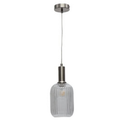 First Choice Lighting Batley - Clear Ribbed Glass Satin Nickel Deco Pendant Fitting - thumbnail 1