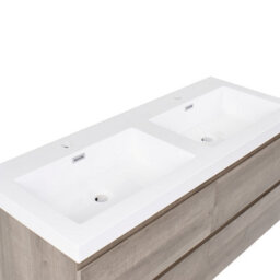 Beliani Wall Mounted Double Basin Vanity Unit Viedma Taupe - thumbnail 7