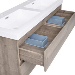 Beliani Wall Mounted Double Basin Vanity Unit Viedma Taupe - thumbnail 8