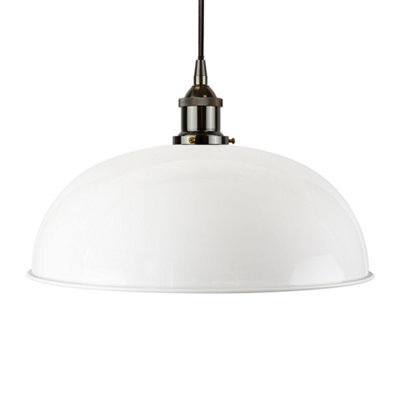 White Worcester Painted Dome Pendant Light With Black Nickel Lamp Holder And Black Round Cable - Se Home - image 1