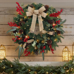 Taylor & Brown 60Cm Pre-Lit Christmas Wreath, Rustic Pinecones & Berries, Battery-Operated Lighted Wreath For Front Door, Outdoor - thumbnail 2