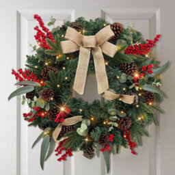 Taylor & Brown 60Cm Pre-Lit Christmas Wreath, Rustic Pinecones & Berries, Battery-Operated Lighted Wreath For Front Door, Outdoor - thumbnail 3