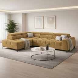 Aurelio L Shape Corner Sofa Bed With Storage And Adjustable Headrests, Modern Sleeper Sofa 268X204 Cm Yellow Left - thumbnail 2