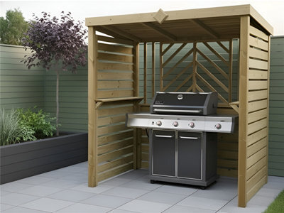 Edecks The Grillhouse Wooden Bbq Shelter With Inner Shelves 6 X 7Ft - Full Sides Chevron Back Outdoor Garden Barbecue Grill Gazebo - image 1
