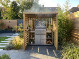 Edecks The Grillhouse Wooden Bbq Shelter With Inner Shelves 6 X 7Ft - Full Sides Chevron Back Outdoor Garden Barbecue Grill Gazebo - thumbnail 3