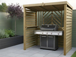 Edecks The Grillhouse Wooden Bbq Shelter With Inner Shelves 6 X 7Ft - Full Sides Chevron Back Outdoor Garden Barbecue Grill Gazebo - thumbnail 1