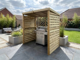 Edecks The Grillhouse Wooden Bbq Shelter With Inner Shelves 6 X 7Ft - Full Sides Chevron Back Outdoor Garden Barbecue Grill Gazebo - thumbnail 2