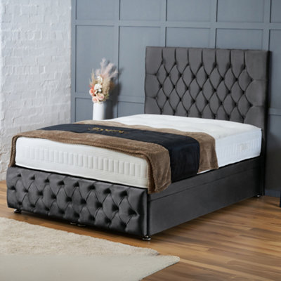 Bsspoke Mulberry Ottoman Divan Bed Steel Plush Velvet 54Inch Headboard & Footboard No Mattress 3Ft 4Ft 4Ft6 5Ft 6Ft - image 1