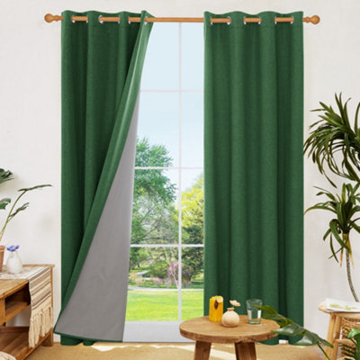 Deconovo Linen 100% Blackout Curtains Thermal Eyelet Curtains For Living Room, 46 X 90 Inch, Forest Green, 1 Pair - image 1
