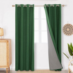 Deconovo Linen 100% Blackout Curtains Thermal Eyelet Curtains For Living Room, 46 X 90 Inch, Forest Green, 1 Pair - thumbnail 2