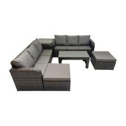 Fimous Rattan Garden Outdoor Furniture Set 3 Seater Sofa Coffee Table With 2 Big Footstools Side Table Dark Grey Mixed - thumbnail 2