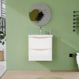 AVER-GROWTH 500mm Wall Hung Vanity Unit With Basin Matt White And Oak Resin Sink Bathroom Storage Cabinet Soft Close Hinges - thumbnail 5