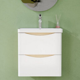 AVER-GROWTH 500mm Wall Hung Vanity Unit With Basin Matt White And Oak Resin Sink Bathroom Storage Cabinet Soft Close Hinges - thumbnail 6