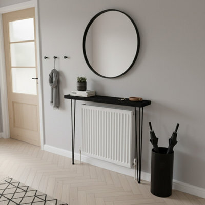 Toolty Rustic Handmade Console Table, Wall Mounted, 60Cm X 17.5Cm , Black Ash, 71.5Cm Legs, Handcrafted Vintage Style - image 1