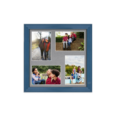 AK Frames 12X12 Navy Blue Classic Multi Photo Frame With Mid Grey Mount - Holds 4 Apertures (4X) 6X4 Photos - image 1