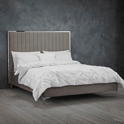 LPD Berkeley Mink-Grey Velvet Double Bed - Luxurious Comfort With Elegant Silver Accents - image 1