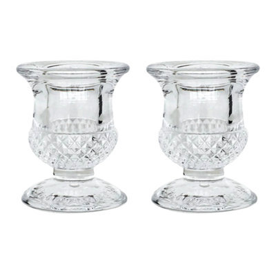 Clear Glass Candlestick Holder 6Cm - Acorn Design (Set Of 2) - image 1