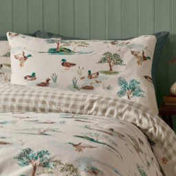 Catherine Lansfield Brushed Mallards Cotton Reversible King Duvet Cover Set With Pillowcases Cream - thumbnail 3