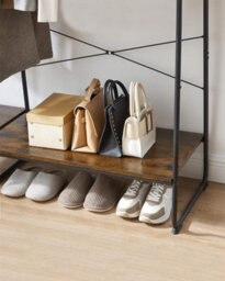 Songmics Clothes Rail Clothes Rack With Shoe Rack, 5 Tier Storage Rack, Side Hooks, For Bedroom, Living Room, Rustic Brown & Black - thumbnail 7