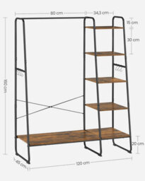 Songmics Clothes Rail Clothes Rack With Shoe Rack, 5 Tier Storage Rack, Side Hooks, For Bedroom, Living Room, Rustic Brown & Black - thumbnail 2