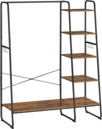Songmics Clothes Rail Clothes Rack With Shoe Rack, 5 Tier Storage Rack, Side Hooks, For Bedroom, Living Room, Rustic Brown & Black - thumbnail 9