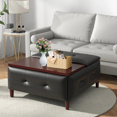 With Table Black Faux Leather Large Square Storage Ottoman With Lift Top - image 1