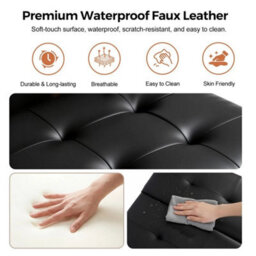 With Table Black Faux Leather Large Square Storage Ottoman With Lift Top - thumbnail 3