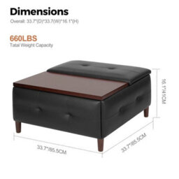 With Table Black Faux Leather Large Square Storage Ottoman With Lift Top - thumbnail 2