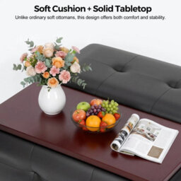 With Table Black Faux Leather Large Square Storage Ottoman With Lift Top - thumbnail 5