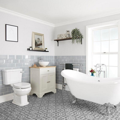 Homestylestore Antique White Double Ended Slipper Bath, 645mm Vanity Unit And Close Coupled Toilet - image 1