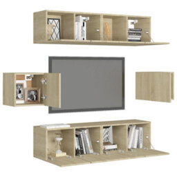 Berkfield Practical 6 Piece Tv Cabinet Set Sonoma Oak Engineered Wood - thumbnail 3