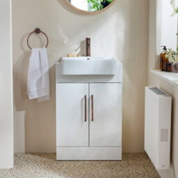 Homestylestore 550mm White Floorstanding Bathroom Vanity Unit And Aged Bronze T Bar Handle