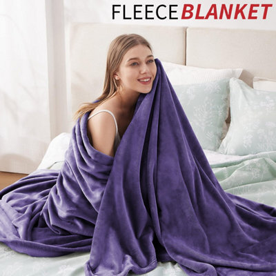 Ameha Fleece Plain Blanket, Lightweight & Reversible Throw For Travel, Bed & Sofa Blanket, Purple Double 150X200Cm - image 1