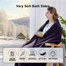 Ameha Fleece Plain Blanket, Lightweight & Reversible Throw For Travel, Bed & Sofa Blanket, Purple Double 150X200Cm - thumbnail 8