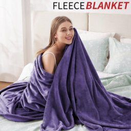 Ameha Fleece Plain Blanket, Lightweight & Reversible Throw For Travel, Bed & Sofa Blanket, Purple Double 150X200Cm