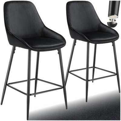 Tectake Bar Stool Siera With Backrest, Padding And Soft Fabric - Velvet Look Black/black, Set Of 2 - image 1