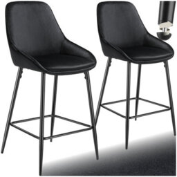 Tectake Bar Stool Siera With Backrest, Padding And Soft Fabric - Velvet Look Black/black, Set Of 2 - thumbnail 1