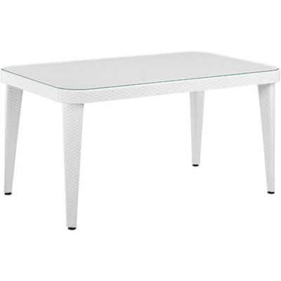 Loops 150X90Cm Glass Top Outdoor Dining Table Rounded Corner White Garden Rattan Style - image 1
