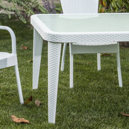 Loops 150X90Cm Glass Top Outdoor Dining Table Rounded Corner White Garden Rattan Style - thumbnail 6