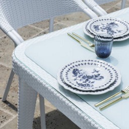 Loops 150X90Cm Glass Top Outdoor Dining Table Rounded Corner White Garden Rattan Style - thumbnail 4