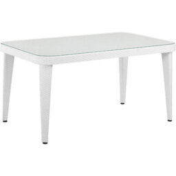 Loops 150X90Cm Glass Top Outdoor Dining Table Rounded Corner White Garden Rattan Style