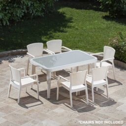 Loops 150X90Cm Glass Top Outdoor Dining Table Rounded Corner White Garden Rattan Style - thumbnail 3