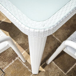Loops 150X90Cm Glass Top Outdoor Dining Table Rounded Corner White Garden Rattan Style - thumbnail 8