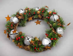 Shatchi 25Cm Bells Stars And Pine Green Christmas Wreath - thumbnail 3