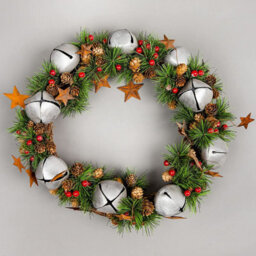 Shatchi 25Cm Bells Stars And Pine Green Christmas Wreath - thumbnail 2