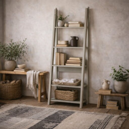 Wyld Haus Athy Grey Wooden Ladder Bookcase 5 Shelves By - thumbnail 1