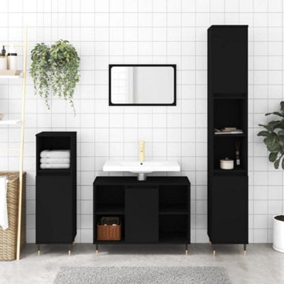 Vidaxl Bathroom Cabinet Black 30X30X100 Cm Engineered Wood Bathroom Cabinets - image 1
