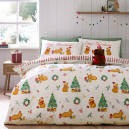 Catherine Lansfield Capybara Christmas Reversible Junior Duvet Cover Set With Pillowcase Cream