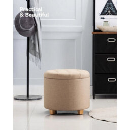 Trading Linen Ottomans Storage Footstool Beige 45Cm Round - thumbnail 5