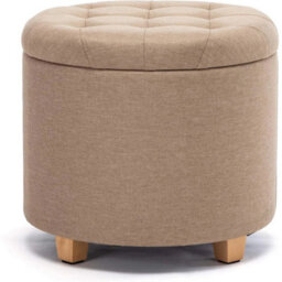 Trading Linen Ottomans Storage Footstool Beige 45Cm Round - thumbnail 1